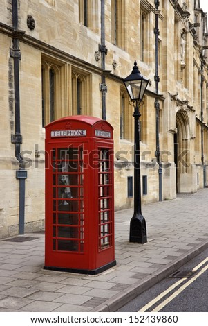 British style Telephone Box on a street outside Magdalen College in Oxford in Great Britain
