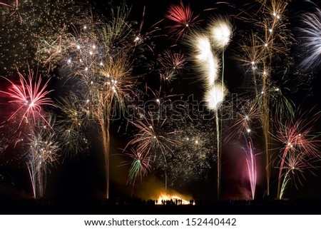Bonfire and firework display to celebrate the November the 5th anniversary of the 'Gunpowder Plot' - this was a plot lead by Guy Fawkes to blow up the British Houses of Parliament in 1605.