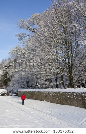 Winter snow in a village in North Yorkshire in the northeast of England in the United Kingdom.