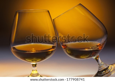 Brandy glasses (brandy snifter). Brandy is a spirit produced by distilling wine and generally contains 35 to ??60% alcohol by volume (70 to??120 US proof) and is often taken as an after-dinner drink.