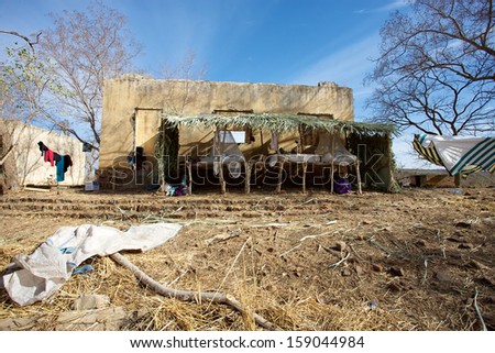 Old typical African house in Mali, the view dhows the bedroom section. Architecture located at the Gouina Falls near the south citry of Kayes.