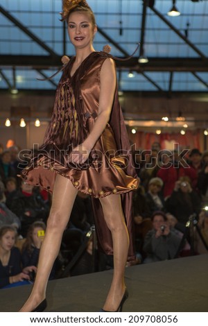 BRUSSELS, BELGIUM, FEBRUARY 7: unidentified model from Be Blue Agency walking the runway at the fashion show during Salon du Chocolat on February 7, 2014 in Brussels, Belgium