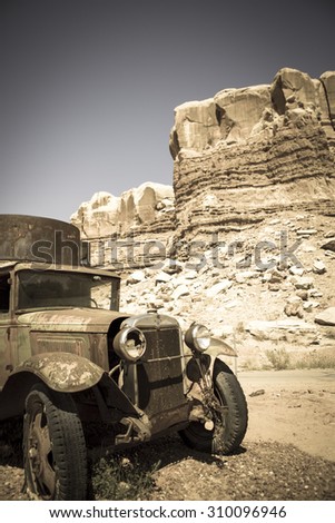 TWIN ROCKS, UTAH, USA, SEPTEMBER 10, 2012: Old vintage truck at the Twin Rocks Cafe, Utah.