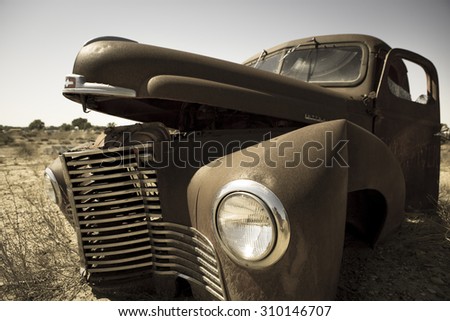 TWIN ROCKS, UT, SEPTEMBER 10: Old vintage car at the Twin Rocks. Utah 2012, USA