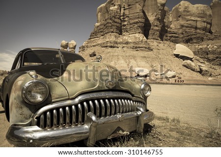 TWIN ROCKS, UT, SEPTEMBER 10: Old vintage buick car at the Twin Rocks. Utah 2012, USA