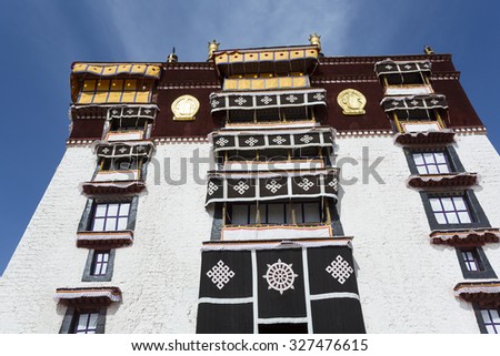 LHASA, CHINA, APRIL 16: The Potala Palace with blue sky. Historic home of the Dalai Lama, Lhasa, Tibet. UNESCO World Heritage site. China 2013