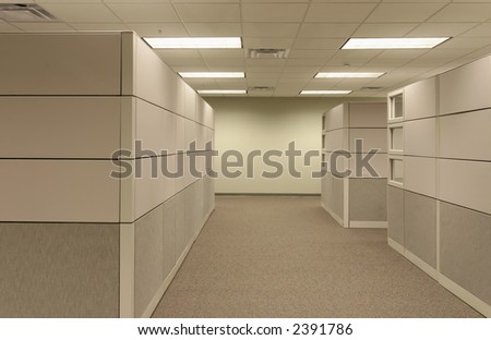 Open Office Cubicle Landscape - a one point perspective