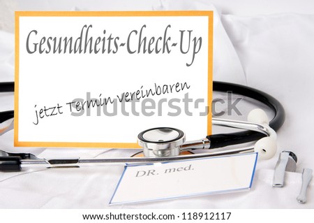 Shield with the german words Health Check Up / Health Check Up
