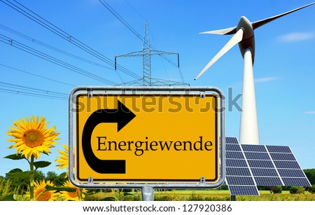 renewable energies and sign with the german words energy change / energy change