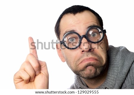 Man With Funny Glasses Pointing Up / Pointing Up Stock Photo 129029555 ...