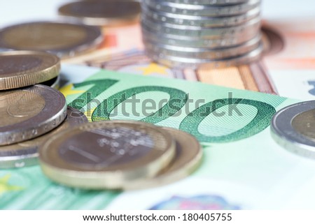 Euro Banknotes with euro coins / Euro Money