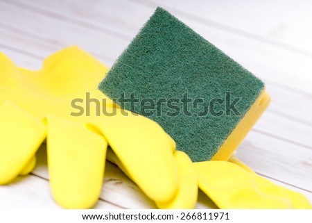 Cleaning sponge and gloves / housecleaning
