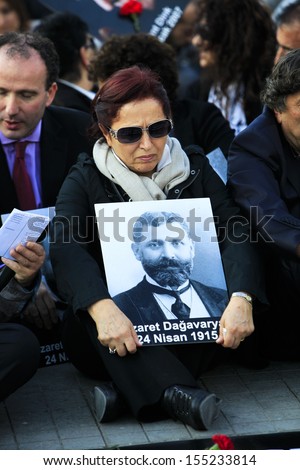 ISTANBUL,TURKEY-APRIL 24:Commemoration ceremony organized by The Say Stop to Racism and Nationalism initiative was held for the anniversary of the Armenian Genocide on April 24,2013 in Istanbul,Turkey