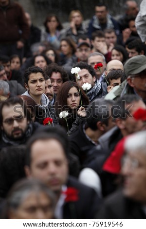 ISTANBUL - APRIL 24: ceremony of commemoration.The activists gathered together in Taksim Square to mark the anniversary of the Armenian Genocide, on April 24, 2011, Istanbul, Turkey