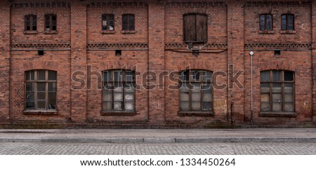 Similar – Image, Stock Photo Red brick facade with downpipe, door and ladder