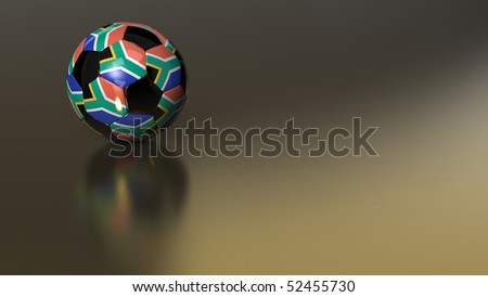 High quality 3D render of a glossy soccer ball on golden metal surface. The white hexagons carry the flag of South Africa. Very beautiful background image ideal for HD Video productions.