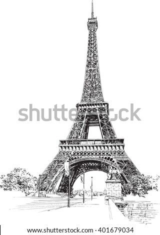 Eiffel Tower, Paris, France. Hand drawing, vector illustration. 商業照片 © 