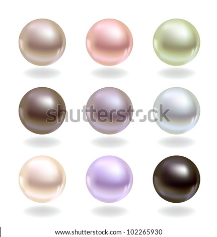 Spherical pearls of different colors. Vector set.