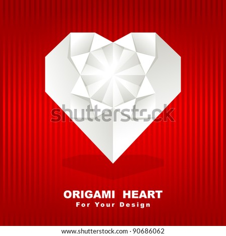 Origami heart on red background. Vector illustration.