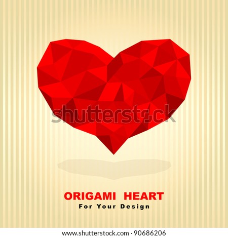 Red origami heart. Vector illustration.