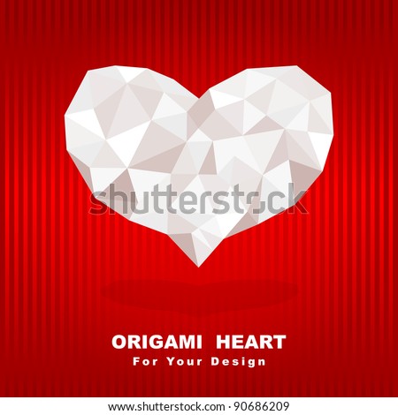 Origami heart on red background. Vector illustration.