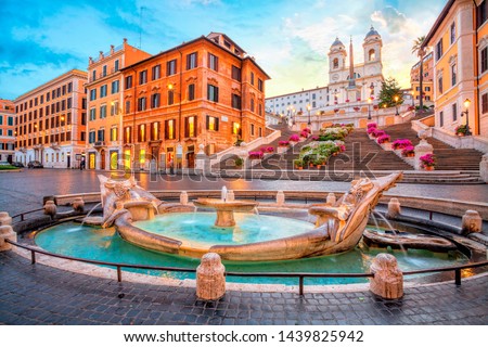 Piazza di Spagna in Rome, italy.  Spanish steps in Rome, Italy in the morning. One of the most famous squares in Rome, Italy. Rome architecture and landmark. Stok fotoğraf © 