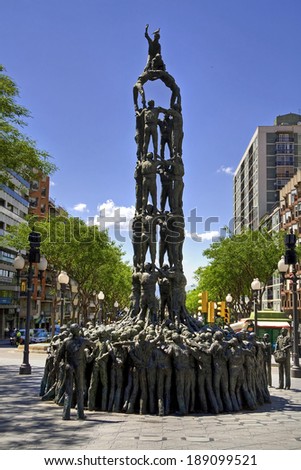 TARRAGONA, SPAIN - JUNE 05, 2008: Monument to the C?astells at Rambla Nova, Tarragona, Spain. This place is a tourist attraction in the city.