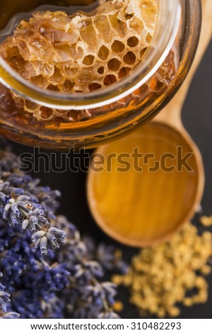Lavender honey with bee pollen and honey comb