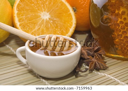 fresh honey, lemons, oranges, cinnamon, vanilla, anise star