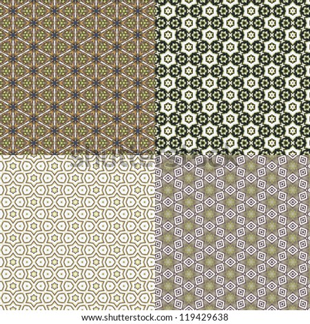set Vintage shabby background with classy patterns. Seamless vintage delicate colored wallpaper. Geometric or floral pattern on paper texture in grunge style.