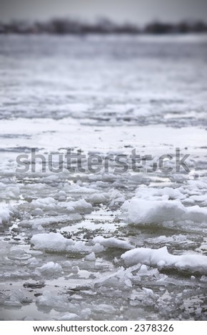 river Volga in winter (special soft photo f/x with dark vignetting,focus point on the nearest part of the image)