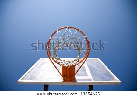 basket on deep blue sky background, selective focus on nearest part