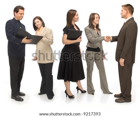 Group of corporate business people networking on a white background