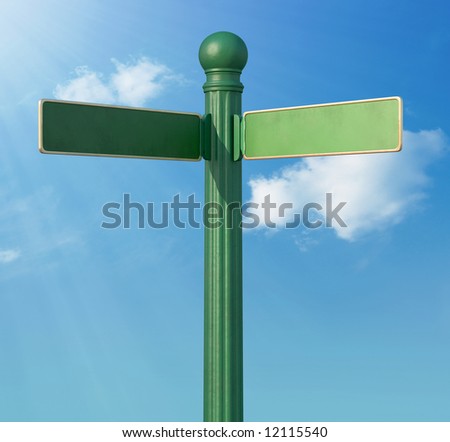 A Blank old-Fashoned street sign for a fork in the road