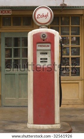 Vintage gas pump featuring ethyl gas