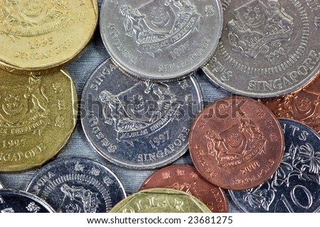 Closeup of Singapore coins