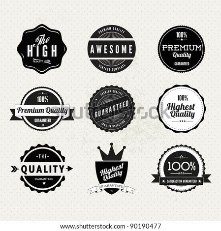 Collection of Premium Quality and Guarantee Labels with retro vintage styled design