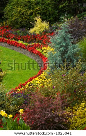 Arranged flowers and lawn in Vancouver Queen Elizabeth Park. More with keyword group14h