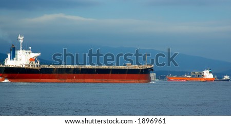 Several oil tankers in Vancouver harbor. More with keyword group14e