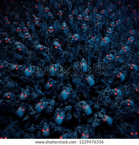 The skeleton horde / 3D illustration of evil robotic zombie skeletons with glowing eyes Stock fotó © 
