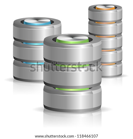 Set Database and Hard Disk Icon, isolated on white, vector illustration