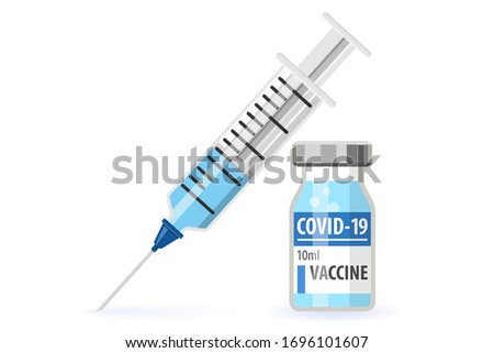 Covid-19 Coronavirus concept. vaccine vial and syringe. quarantine from Wuhan novel coronavirus. pandemic covid-19 outbreak. isolated icon. flat vector illustration