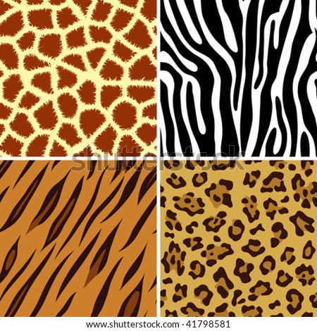 Four Seamless Tiling Animal Print Giraffe, Zebra, Tiger And Leopard ...