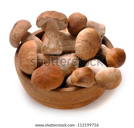 cep mushrooms in a basket on a white background