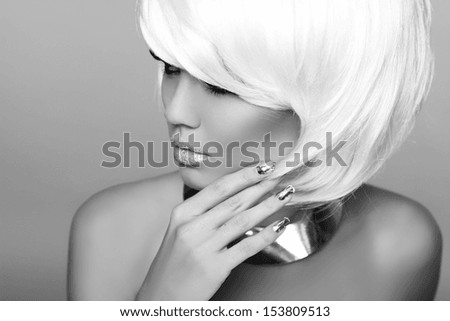 Hairstyle. Beautiful Woman Portrait with Short Hair. High quality image. Black and White Photo.