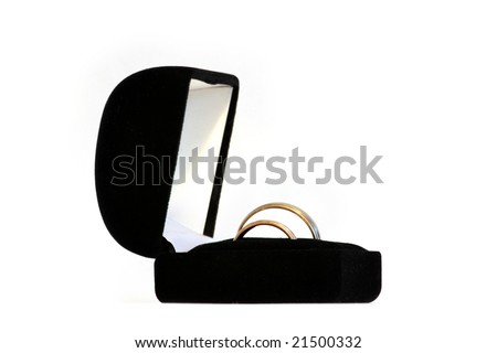 black jewelery box with two wedding rings isolated on white