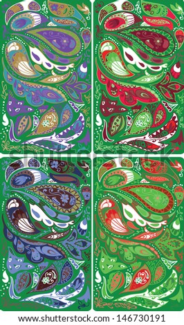 Paisley background set colorful and green