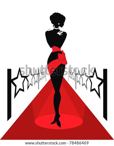 Woman silhouette on a red carpet with lights. Isabelle series
