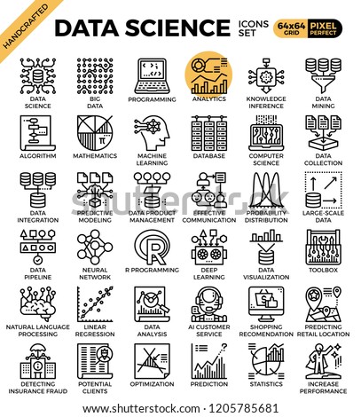 Data Science concept detailed line icons set in modern line icon style for ui, ux, web, app design