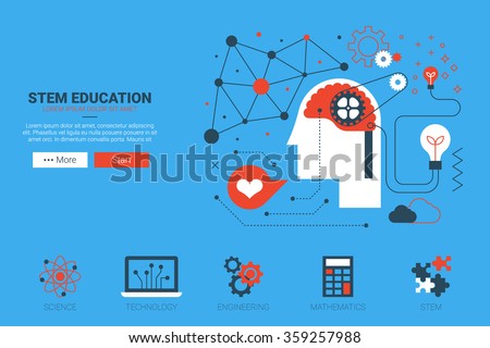 STEM- science, technology, engineering and mathematics website concept with icon in flat design